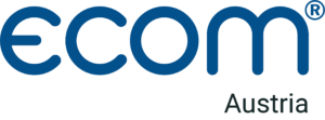 blaues ecom Logo mit Deskriptor Austria